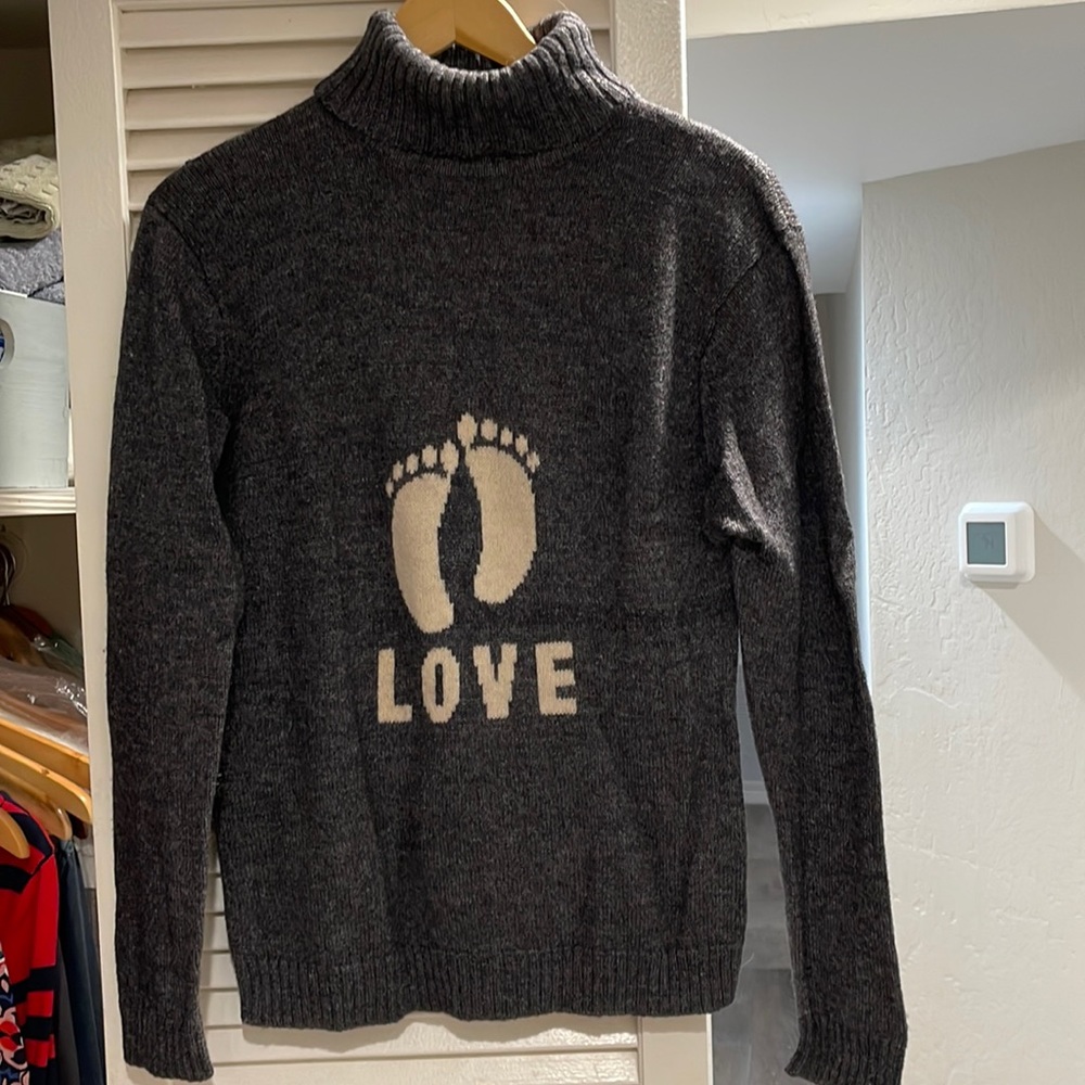 COPY - Gray Wool Turtleneck Sweater w Love Feet